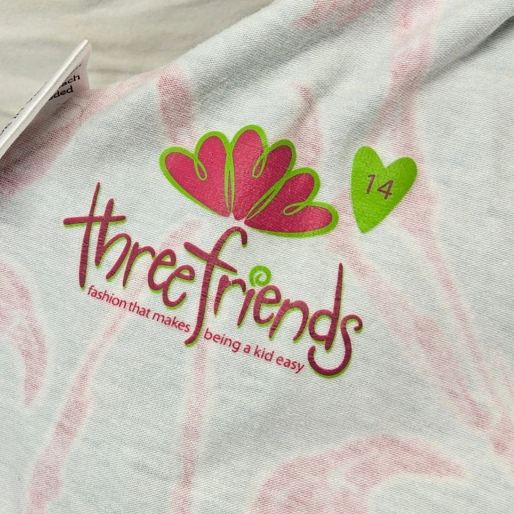 Three Friends Reversible Dress Kids Size 14 Teal Pink Flamingo Palm Tree Scallop